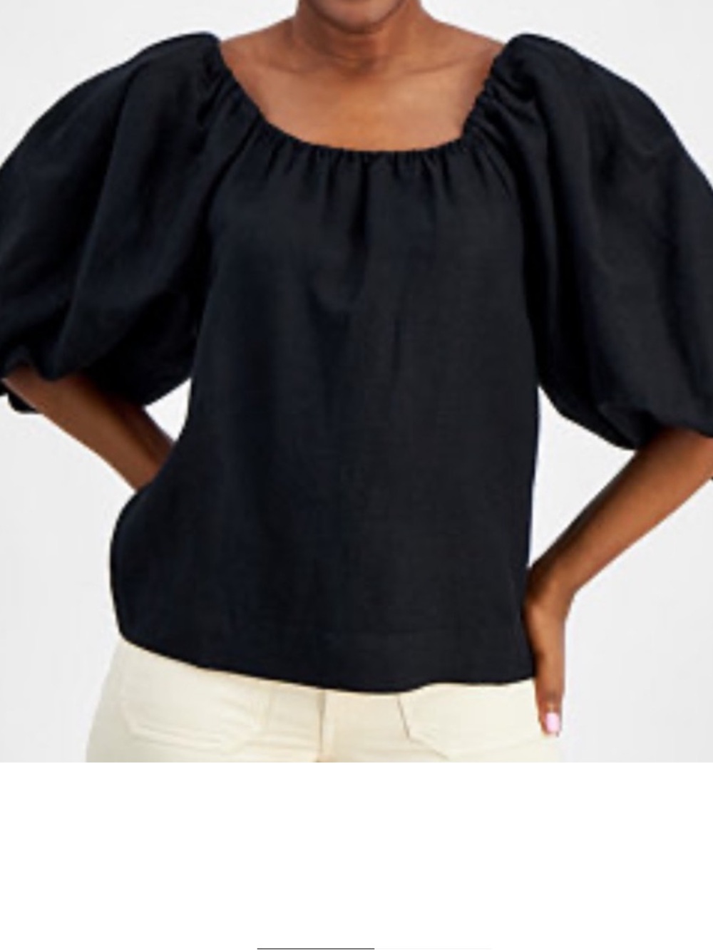 Old Navy Black Puff-Sleeve Peasant Blouse